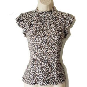THML High Neck Ruffled Cap Sleeve Top S Leopard Crinkled Gauze 50off3